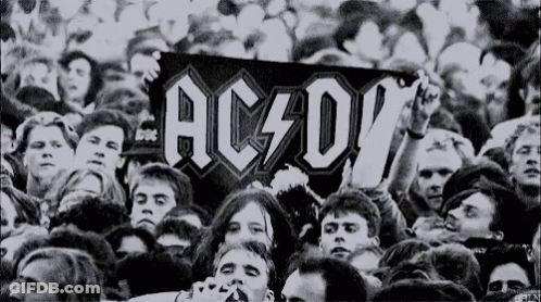 Crowd Holding Sign Saying AC D GIF