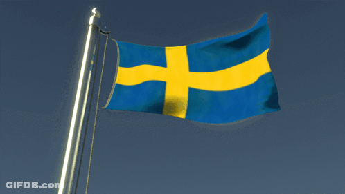 Crowd Holding Swedish Flags GIF