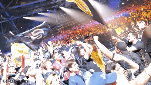 Crowd Holding Up Flags With Letter S GIF