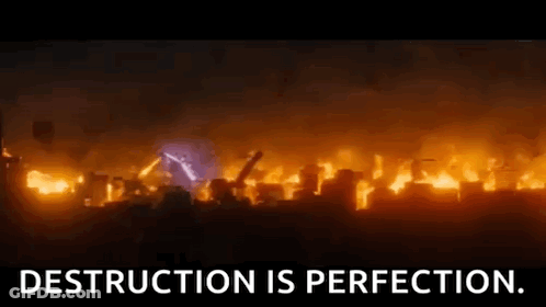 Crowd In Front Of Burning Building Saying Destruction Is Perfection GIF