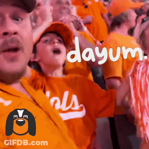 Crowd In Orange Shirts Saying Dayum GIF