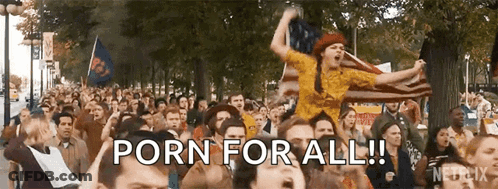 Crowd In Park With Porn For All GIF