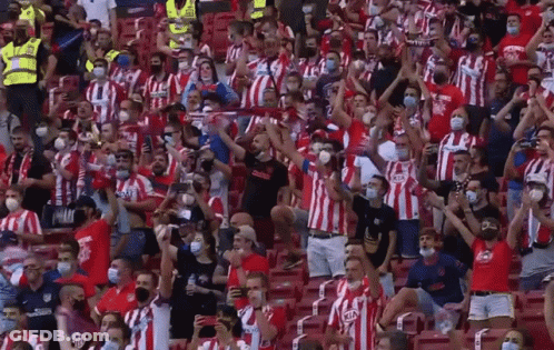 Crowd In Red And White Striped Shirts Including Kia GIF