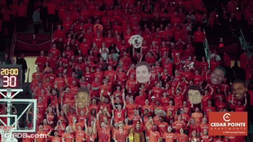 Crowd In Red Shirts With Cedar Pointe Logo GIF