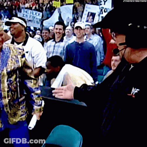 Crowd In Stadium With Man In Black Jacket Saying AF GIF