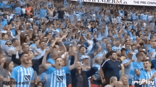 Crowd In Stadium With Sign Saying The Pre-Owned GIF