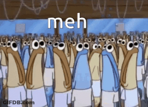 Crowd Of SpongeBob Characters Saying Meh GIF