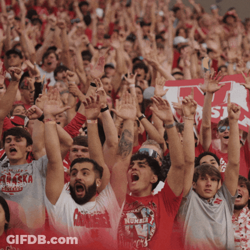 Crowd Raising Arms With Man In Number 16 Shirt GIF