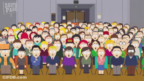 Crowd Sitting In Front Of South Park Sign GIF