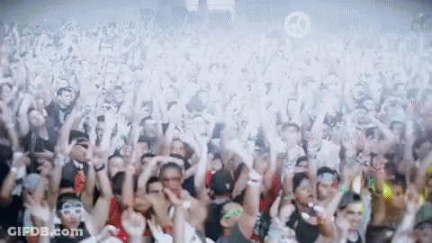 Crowd Standing With Arms In Air GIF