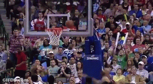 Crowd Watching Basketball Game With Spalding Hoop GIF
