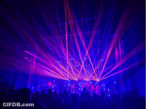 Crowd Watching Concert With Purple And Orange Lights GIF