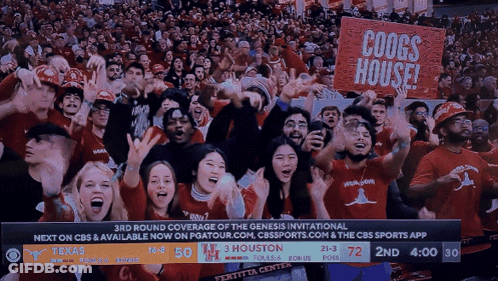Crowd Watching Game With Coogs House Sign GIF