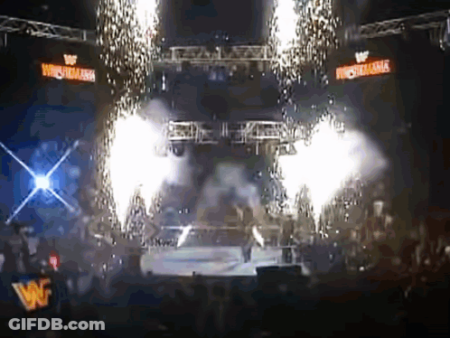 Crowd Watching Wrestlemania With Fireworks GIF
