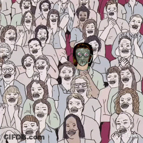 Crowd With Man In Mask And Glasses GIF