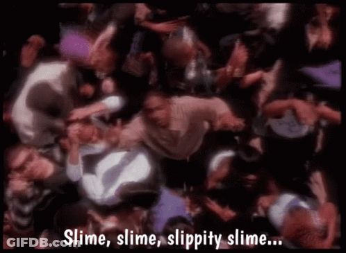 Crowd With Slime Slippity Slime Text GIF