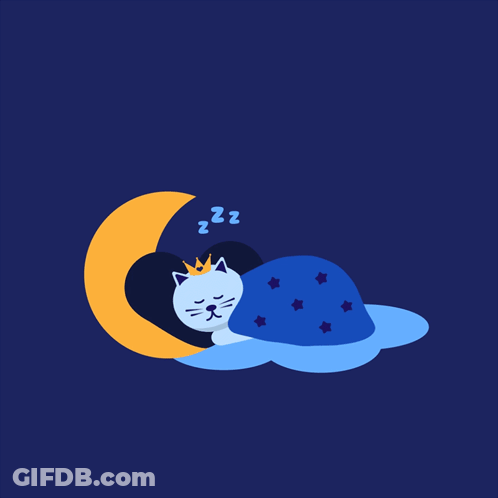 Crowned Cat Sleeping Under Moon Saying Have A Purrfect Sleep GIF