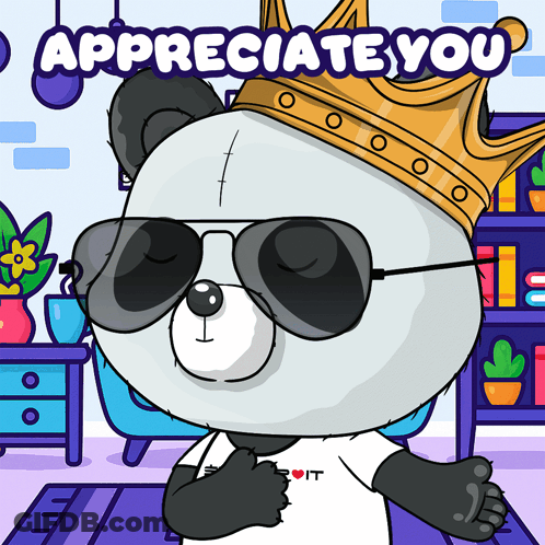 Crowned Panda Bear In Sunglasses Says Appreciate You GIF