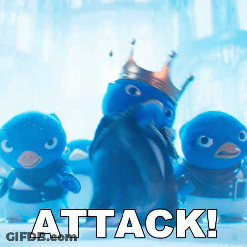 Crowned Penguin Surrounded By Penguins Attack GIF