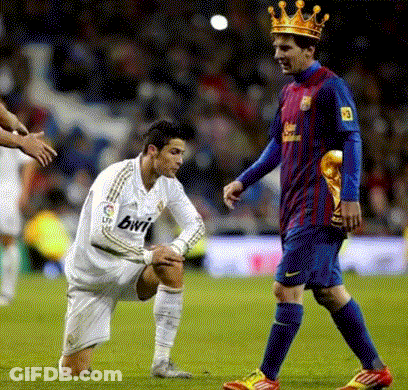 Crowned Soccer Player Kneeling Next To Player GIF