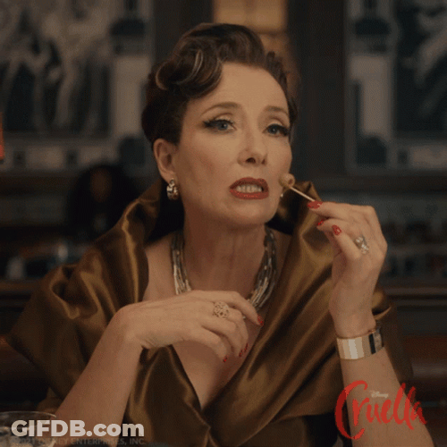 Cruella Baroness Sophisticated Eating Gesture GIF