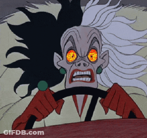 Cruella Deville Driving Car With Glowing Eyes GIF