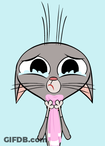Crying Cartoon Cat Wearing Pink Scarf GIF