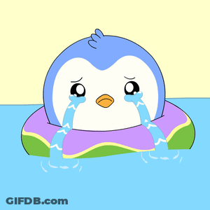 Crying Cartoon Penguin Floating On Float GIF