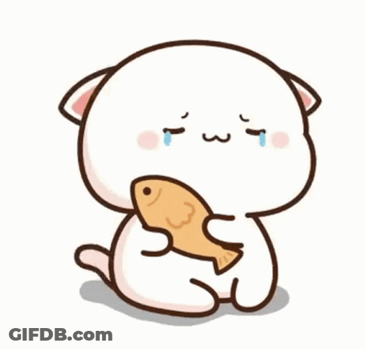 Crying Cat Holding Fish GIF