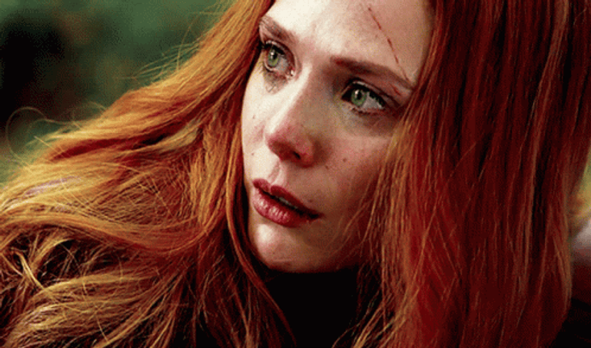 Crying Elizabeth Olsen In Zoom GIF