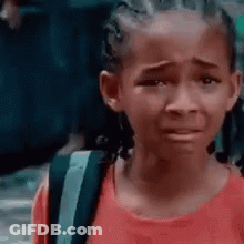 Crying Girl In Red Shirt With Backpack GIF