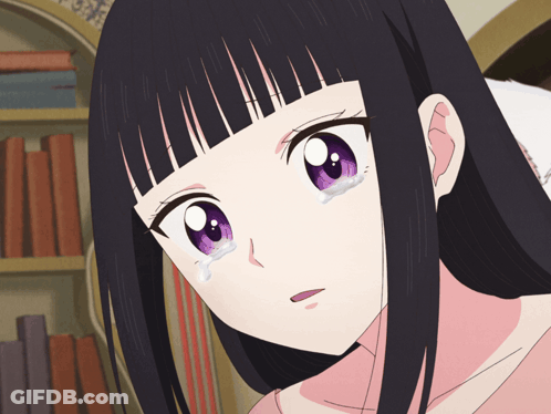 Crying Girl With Black Hair And Purple Eyes GIF