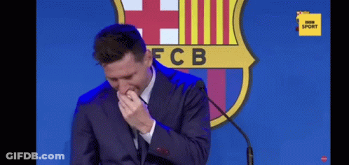 Crying Man In Suit At Microphone FC Barcelona Logo GIF