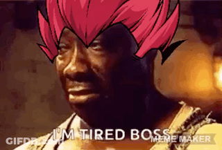 Crying Man With Pink Hair Says Tired Boss GIF