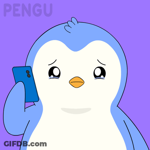 Crying Penguin Holding Cell Phone With Pengu GIF