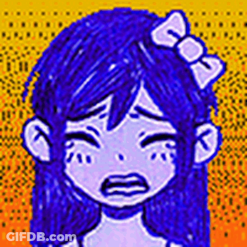 Crying Pixel Girl With Blue Hair And Bow GIF