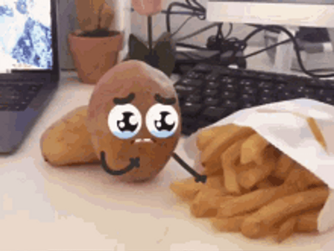 Crying Potato With French Fries GIF