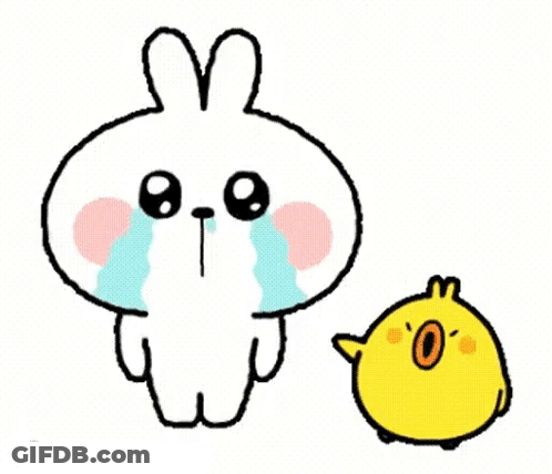 Crying Rabbit Next To Yellow Chick GIF