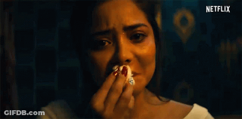 Crying Woman Holding Piece Of Bread GIF