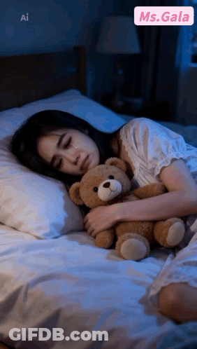 Crying Woman Holding Teddy Bear GIF