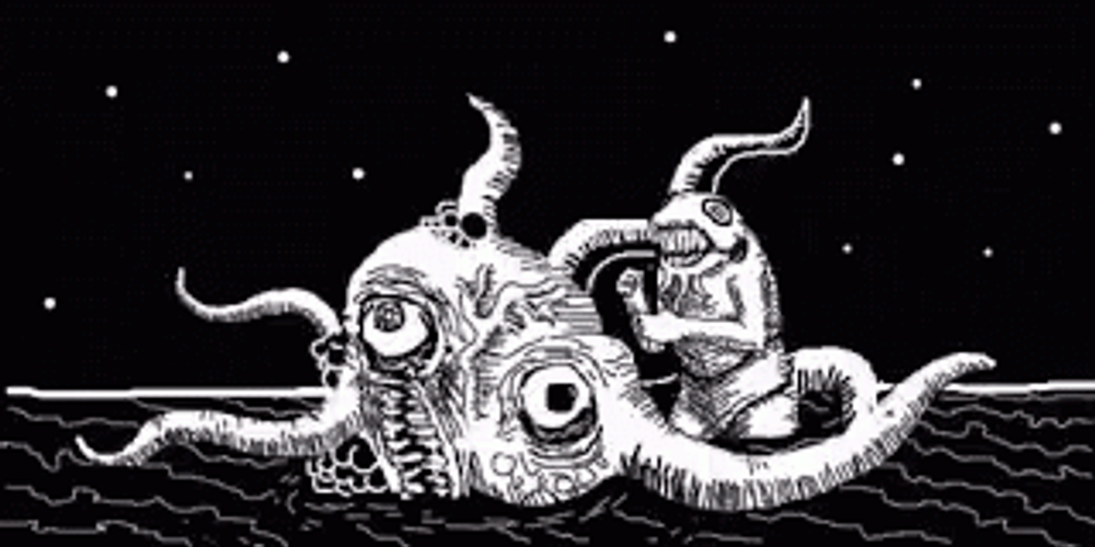Cthulhu Spaceman Fighting Animated Art GIF