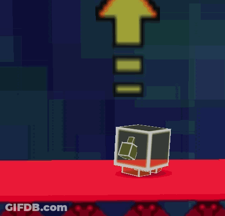 Cube With Green Arrow Up On Red Surface GIF