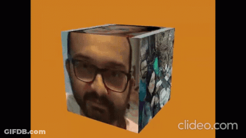 Cube With Man Face Saying Clideo.com GIF