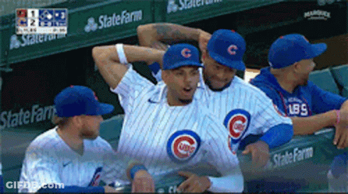 Cubs Baseball Players In Dugout GIF