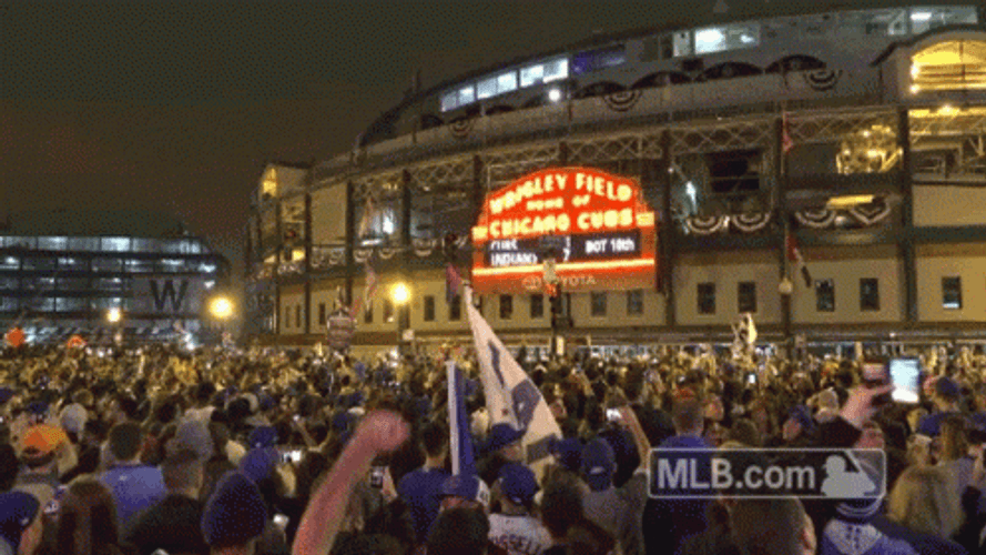 Cubs Fans Celebrate Outside Arena After Win GIF