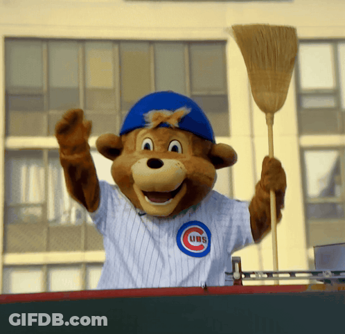 Cubs Mascot Holding Broom GIF