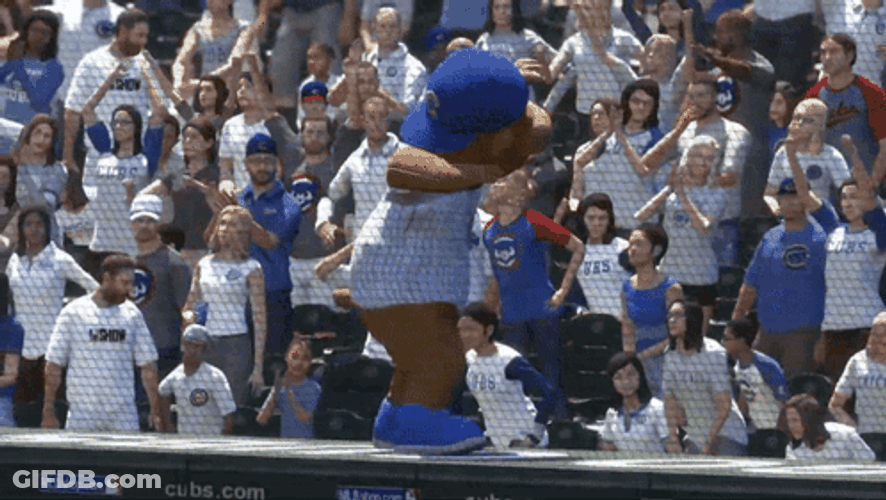 Cubs Mascot Hyping Crowd After Win GIF