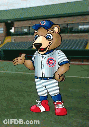 Cubs Mascot In Blue Hat And Striped Uniform GIF