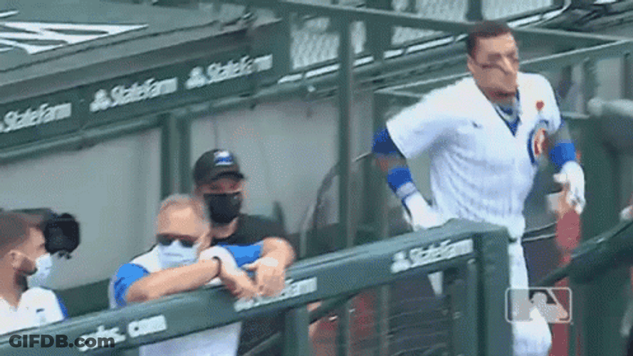 Cubs Player Javier Baez Jumping After Win GIF