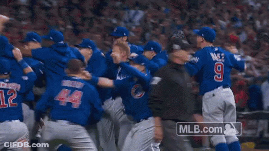Cubs Players Celebrate Win On Field GIF